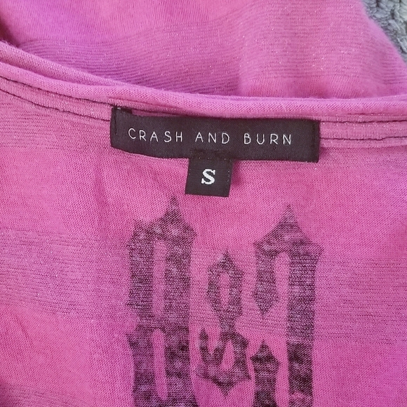 Crash and Burn Pink Top with black rhinestones Size S - Picture 4 of 12